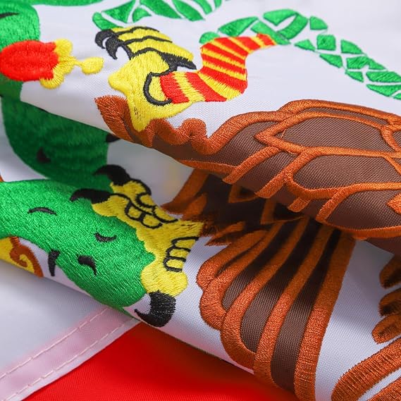 Embroidered Mexico Mexican Flag 4x6 Ft Outdoor,Heavy Duty Durable 300D Polyester for Outside,Vivid Color, Weatherproof,Brass Grommets,Premium Mexico Flag Indoor/Outdoor Use