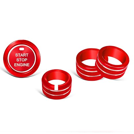 for Subaru Crosstrek/Impreza Accessories 2024 2025 2026 Forester 2025 2026 Legacy/Outback 2020-2025 WRX 22-25 Ascent 23-25 Volume Knob Cover Start Stop Button Cover Rear Mirror Knob Ring, 5pcs (Red)