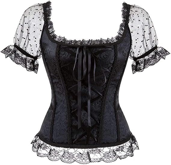 HNGHOU Women's Renaissance Princess Corset Off Shoulder Overbust Corset Lace Elegant Overbust Bustier Corset Top