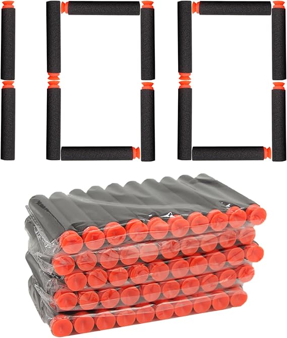 WALWAL 100 PCS Suction Dart Foam Bullet Refill Pack - Compatible with N-Strike, Modulus and Accu Strike Elite Series - Safe Foam Bullet for Kids, Teens and Adults Black