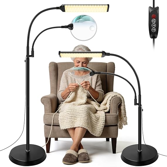 10X 30X Floor Magnifying Glass with Light and Stand, 98 LED Adjustable Floor Lamp Magnifying, 2 in 1 Lighted Magnifiers for Close Work Sewing,Crafts,Hobbies, Reading (5.12in)