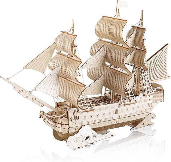 comfoyar 3D Puzzle Sailing Ship, Wooden Boats Model Kits for Adults to Build, DIY Construction Craft Kits, Home Decor and Christmas Birthday Valentine Gifts for Men Women