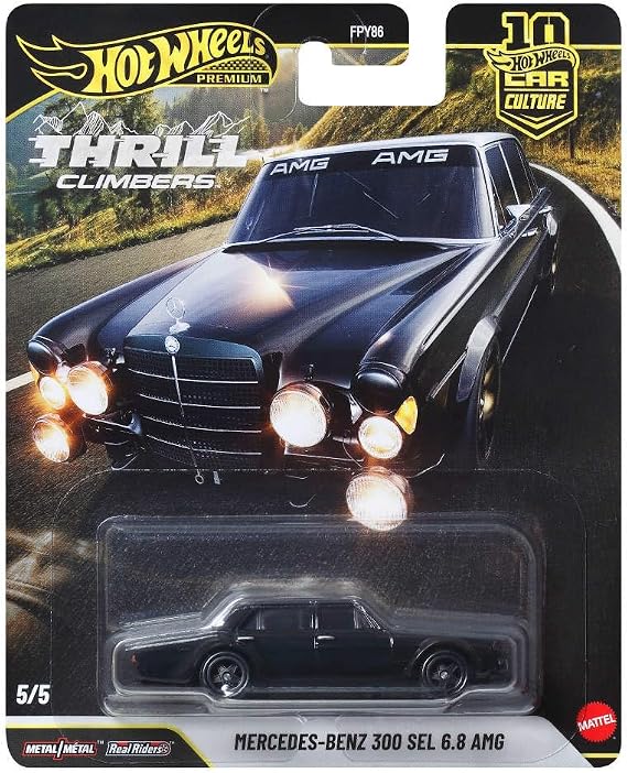 Hot Wheels Mercedes-Benz 300 SEL 6.8 AMG araba kültür aracı, yüksek kaliteli oyuncak araba, 1:64 ölçeğinde, Real Riders lastikleri ve metal/metal gövde ve şasi, JKF20 | Real Riders lastikleri ve metal gövde/şasi, koleksiyon aracı, JKF20 ile 1:64 ölçekli kalıp döküm oyuncak araba