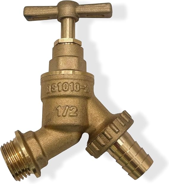 PlumbEZ WRAS 1/2" BSP Brass Garden Tap, EN1213 (Formerly BS1010) Standard Outside Tap, Durable Cold or Hot Outdoor Tap Bib Tap for Garden Use