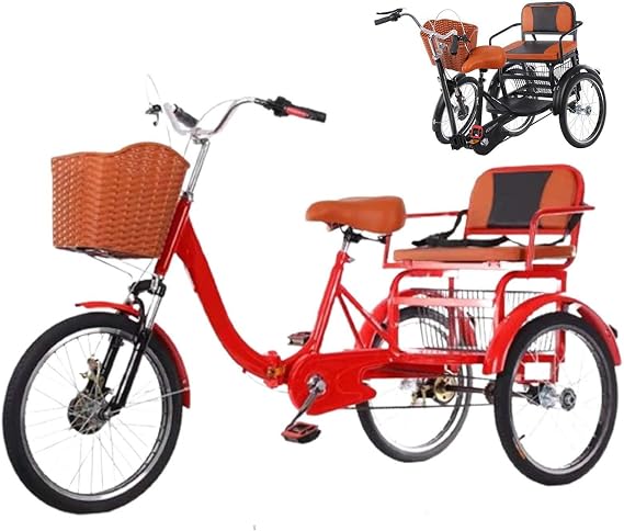 Adult Folding Trike Cruiser Trike with Double Chain/Damping, Foldable, Cargo Basket and Comfortable Seat