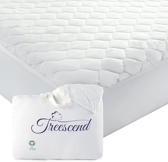 100% Cotton Organic Mattress Protector | Breathable & Noiseless Quilted GOTS Organic Mattress Pad with Premium 300GSM Durability | Machine Washable Bed Protector with Deep Pocket (White, Queen)