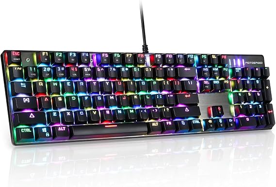 MOTOSPEED CK104 RGB LED Backlit Wired Mechanical Gaming Keyboard, 104 Keys Hot-Swap Mechanical Keyboard w/Aluminum Base, Upgraded Socket and Noise Absorbing Foams, Soft Tactile Blue Switch