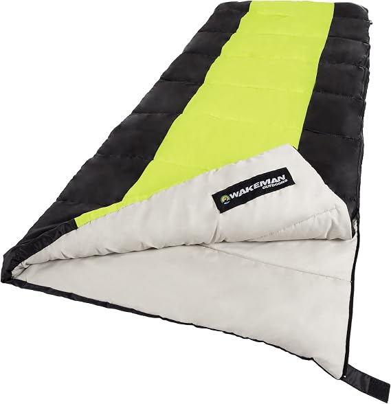 Sleeping Bag - 3 Season Warm and Cool Weather Sleeping Bags for Adults, Teens, and Kids - Lightweight Compact Spring Summer Fall Camping Sleeping Bag - Camping Essentials by Wakeman (Neon Green)
