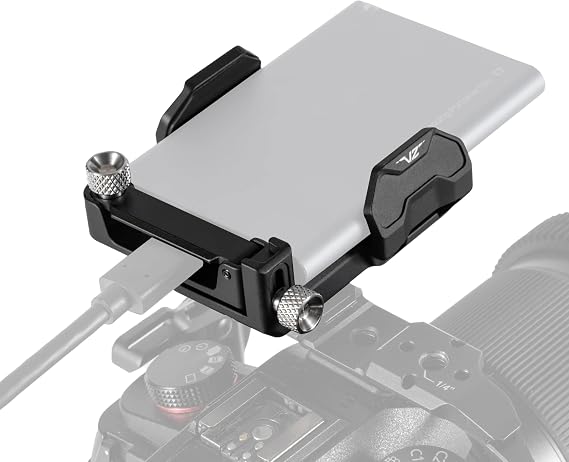 Tilta Universal SSD Drive Holder V2 - Black | Compatible with Most Camera Cages via 1/4"-20 Threads | Extendable Cable Clamp | Rubber Protection | Lightweight, Durable, Portable