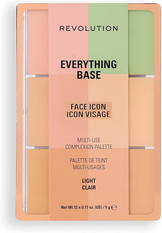 Revolution Everything Base Face Icon Complexion Palette, Multi-Use Cream Contour, Concealer, Corrector, Highlighter & Blush Kit, Vegan & Cruelty-Free, Light