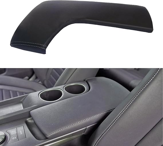 Black Leather Console Lid Armrest Cover Gray Stitch Compatible with Lexus IS250 IS350 IS300 IS200 2014 2015 2016 2017
