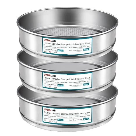 7.9" (20cm) 304 Stainless Steel Lab Sieve, 200+80+10 Mesh Screen Sifter