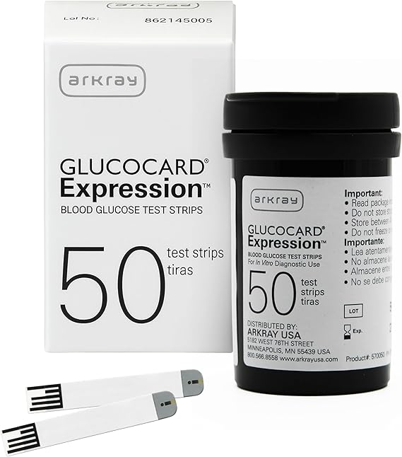 ARKRAY GLUCOCARD Expression Blood Glucose Test Strips Automatic Coding, 0.8 L Sample, Fast 6-Second Results, Compatible with GLUCOCARD Expression Blood Glucose Meter, 50 Count
