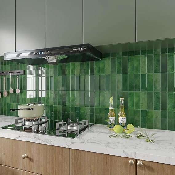 CHIHUT 6 Sheets Green Rectangular Subway Peel and Stick Backsplash Tiles 12"x12" Waterproof Renter Friendly Backsplash for Kitchen Bathroom Shower Walls Self Adhesive Wall Tiles for Living Room