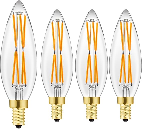 XININSUN E12 8W Candelabra led Light Bulbs,100W Equivalent Dimmable LED Chandelier Light Bulbs,e12 led Bulb 2700K Warm White 800lm LED Filament Vintage Candle Bulb with Decorative,4.85in,4Pack