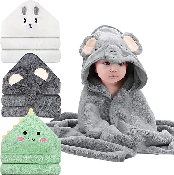 3 Pack Hooded Baby Towels - Premium Ultra Soft Organic Baby Bath Towel Absorbent and Hypoallergenic Towels for Baby Boy Girl, Toddler, Newborn Essentials