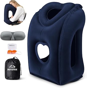 JefDiee Travel Pillow,Inflatable Airplane Pillow for Sleeping Comfortably Supports Head and Chin for Airplane,Car,Bus and Office