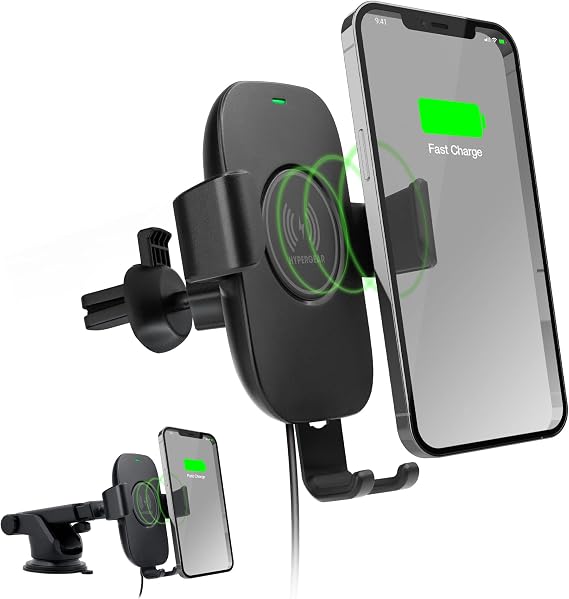 HyperGear Wireless Car Charger - Car Phone Holder Charger, Wireless Charging Phone Mount, Charging Stand for Dashboard, Air Vent, Windshield Auto Clamping Hands-Free Chargers for iPhone and Android