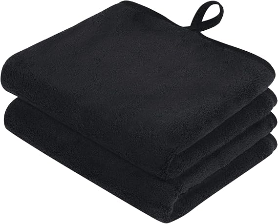 VIVOTE Black Hand Towel with Hanging Loop Small Hand Towels for Bathroom