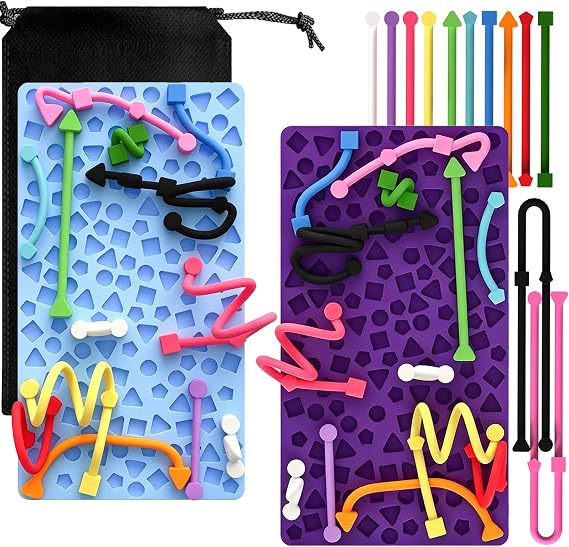 2 Pack Sensory Activity Boards, Sensory Fidget Toys for Stress Relief | Quiet Sensory Toys, Fidget Toys for Adults and Kids, 28 Colorful Strings, Screen-Free Travel Activity for Car and Airplane