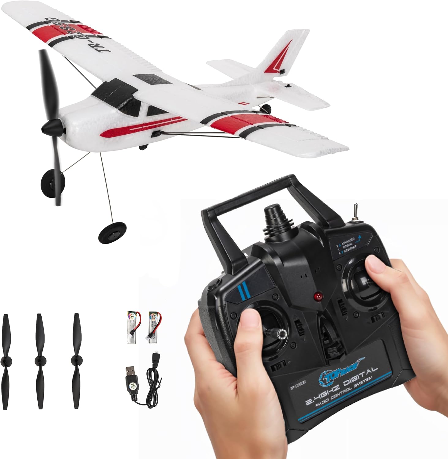 Top Race RC Plane 4 Channel Ready to Fly Planes for Adults, Stunt Flying Upside Down, 6-axis Gyro Stabilizer Ready &amp;amp;amp;amp;amp;amp; Easy to Fly, Amazing Present Toy for Advanced Kids and Adults TR-C385