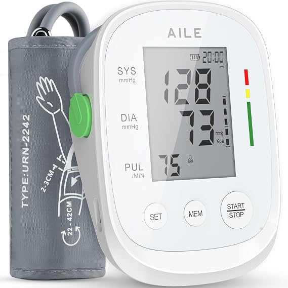 AILE Upper Arm Blood Pressure Monitor, Bp Cuff(8.7"-16.5"), 2x99 Memory | One-Touch Accuracy Readings, Digital Display, Memory Function, Fast 30 Reading, USB-C or 4 AAA, Home Use or Travel
