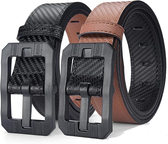 Big Buckle Reversible Leather Belt | TSA Approved, Hypoallergenic, Non-Metal, Airport Friendly with Plastic Buckles