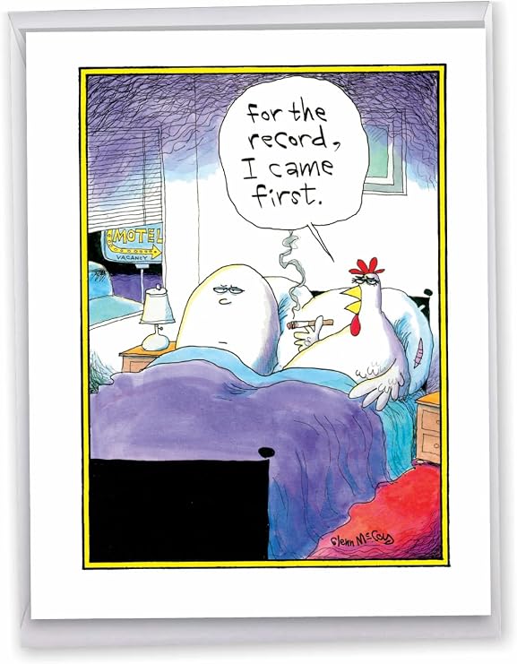 NobleWorks - 1 Jumbo Funny Birthday Card with Envelope (8.5 x 11 Inch) - Birthday Occasion Humor, Group Cartoon Card - I Came First J4753BDG