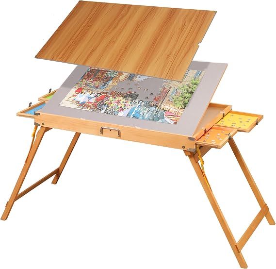 Puzzle Table 1500 Piece with Drawers and Legs, 34"x26" Jigsaw Puzzle Table Folding Portable for Adults with Wooden Cover, Easy to Store Birthday Gifts for mom Women