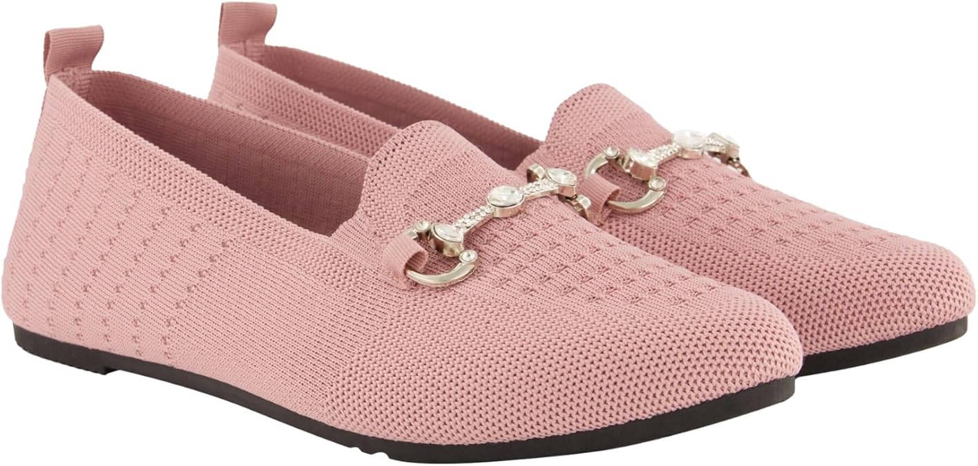 Ulla Popken 838563 Women's Knitted Ballet Flats Decorative Clip Interchangeable Footbed Width H