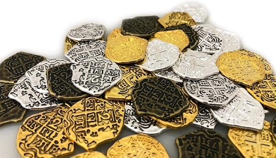 50 Metal Pirate Coins, Multi Colored Brass and Zinc