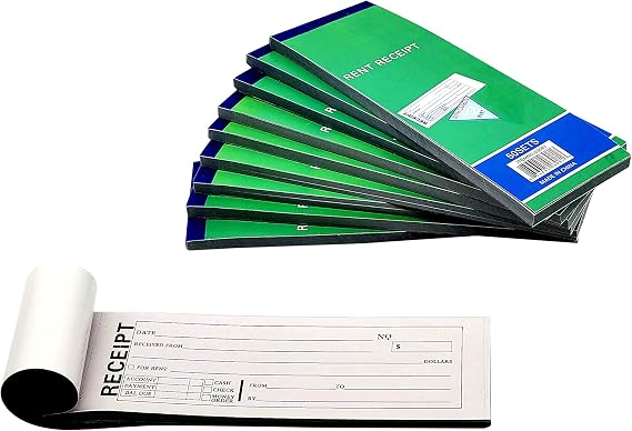10 Pack: Rent Receipt Book Carbonless Copy Duplicate 2 Parts 50 Sets 8" X 2.75"