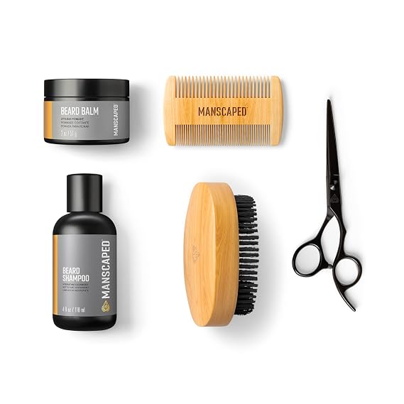 MANSCAPED Beard Care Kit Includes UltraPremium Moisturizing Beard Shampoo & Balm, Soft Brush, Comb & Precision Scissors for Grooming & Trimming Facial Hair