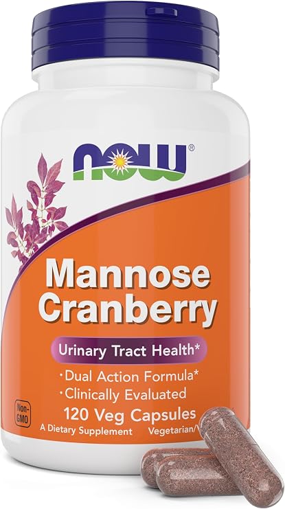 NOW Foods Mannose Cranberry, 120 Veg Capsules - with PAC - 450mg dMannose, 250mg Whole Cranberry - Bladder Cleanse and Urinary Tract Health* - Vegan Friendly Supplement, Non-GMO
