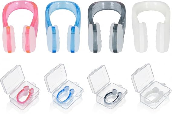 Nose Clip for Swimming, 4 PCS Silicone Waterproof Nose Plugs for Adults with Individual Storage Case, Soft Comfortable Non-Slip Fit for Pool Training Diving Water Sports Multi-Color