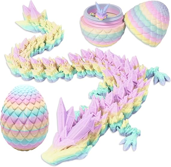 3D Printed Dragon Egg with Dragon Inside – Mystery Articulated 3D Dragons Fidget Toy with Flexible Joints, Dragons Egg Toy for Kids & Adults, Stress Relief Desk Decor Gift for Home Office