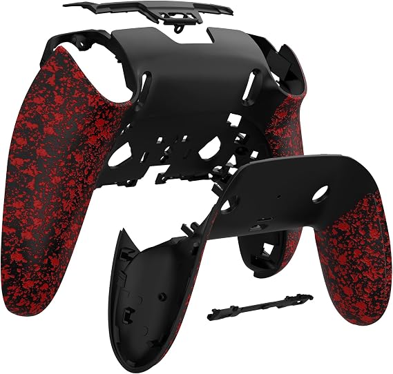 eXtremeRate Custom Back Housing Bottom Shell & Repair Back Cover Compatible with p-s 5 Edge Controller, Non-Slip 3D Splashing Cover, DIY Replacement Back Case & Clip Shell - Textured Red
