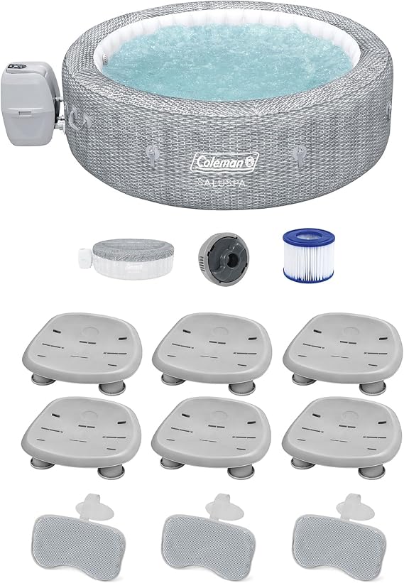 Coleman SaluSpa Sicily 180 Soothing AirJet Inflatable Hot Tub with 6 Pack of Bestway and 3 Sets of SaluSpa Padded Headrest Pillows