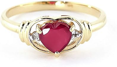 Galaxy Gold GG, 18K Solid Yellow Gold, Natural Ruby and Diamond Heart Ring - July Birthstone, Stone of Passion & Protection, Size 5.5-11, Fine Jewelry for Women