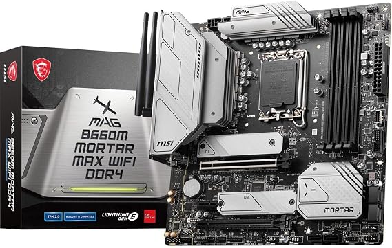 MSI MAG B660M Mortar MAX WiFi DDR4 Gaming Motherboard (mATX, 12th/13th Gen Intel Core, LGA 1700 Socket, DDR4, PCIe 4, 2.5G LAN, M.2 Slots, Wi-Fi 6E)