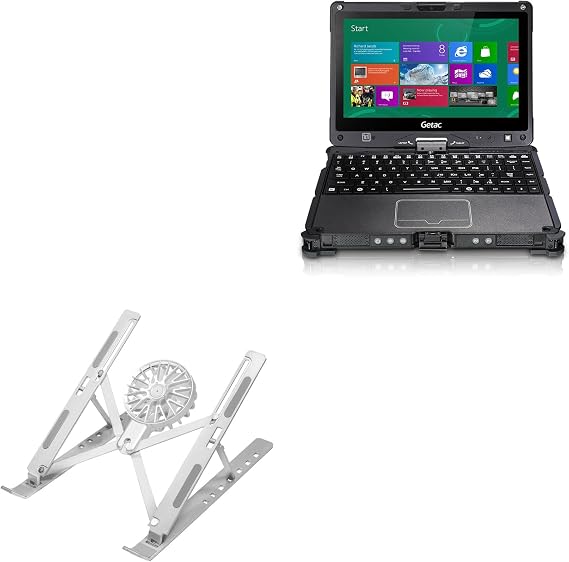 BoxWave Stand and Mount Compatible with Getac V110 (4th Gen) - QuickSwitch Stand with Cooling Fan, Portable, Multi Angle Viewing Ventilator - Metallic Silver