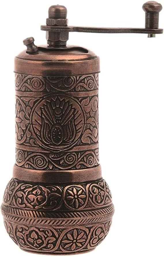Antique Copper Manual Hand Grinder Mill for Turkish Greek Arabic Coffee Beans & Spice Pepper Salt, Brass