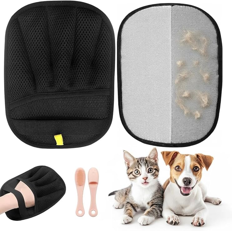 1-pack Upgraded Double- pet hair removal, Five-Finger Reusable Electrostatic Grooming Gloves for Dogs &amp; Cats | pet hair glove, Bed, Couch, dog glove