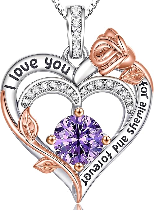 Rose Birthstone Heart Necklaces Jewelry Gifts for Women | S925 Sterling Silver Anniversary Birthday Gifts for Women Mom Wife, Valentines Day, Mothers Day, Christmas Day Gift for Her