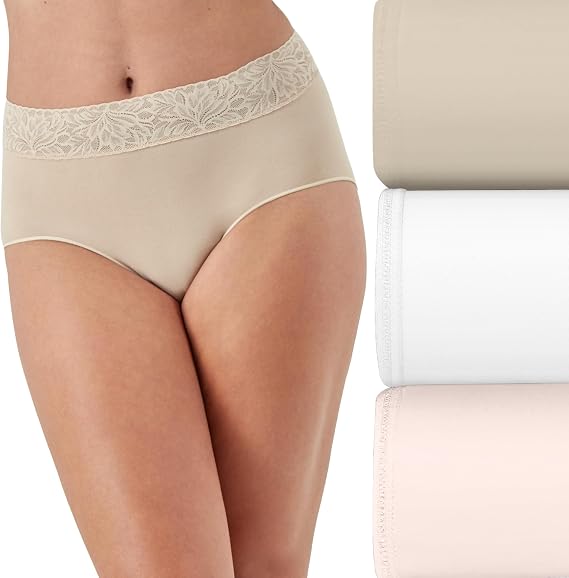 Bali womens Brief Underwear 3-pack, Modern Seamless Brief Panties With Lace Trim