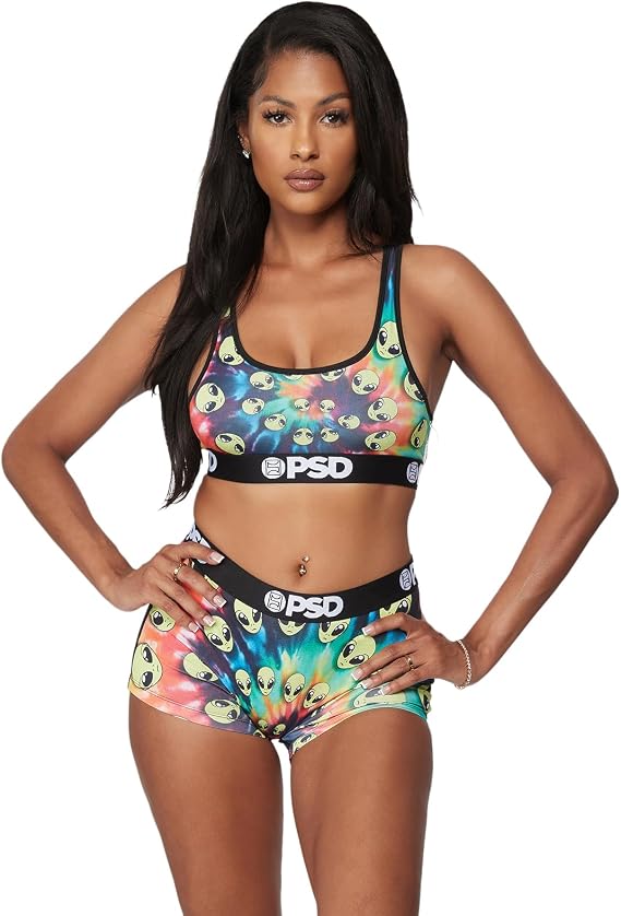 PSD Underwear Womens Sports Bra - Recreation Print, Medium Support Sports Bras for Women, Racerback, Womens Loungewear Bras