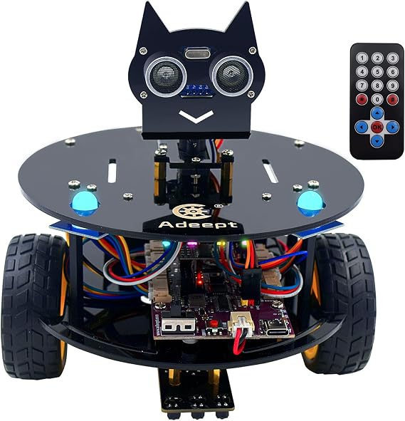 Adeept Smart Car Kit(Compatible with Arduino IDE), Line Tracking, Obstacle Avoidance, OLED Display, Ultrasonic Sensor, Wireless Remote Control, DIY STEM Educational Robot Car Kit (Black)