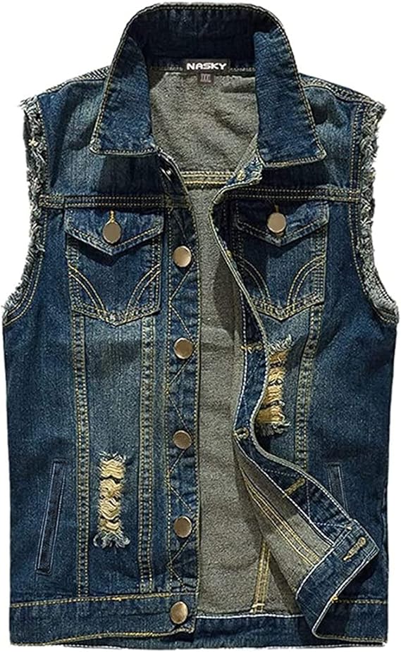 NASKY Men's Ripped Sleeveless Denim Vest Soft Jean Vest
