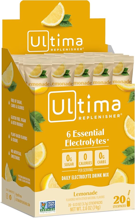 Ultima Replenisher New Formula Lemonade (20 Count Stickpacks) Net WT. 2.5 OZ