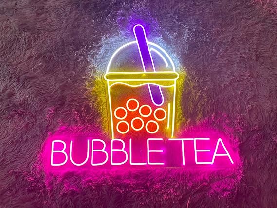 NeonGrand Boba tea Neon Sign (LARGE 27x23inches), Bubble Tea Neon Sign For Wall Decor With Dimmable Switch Light Led Sign For Bedroom, Nursery Descor (Bubble Tea 27x23''))